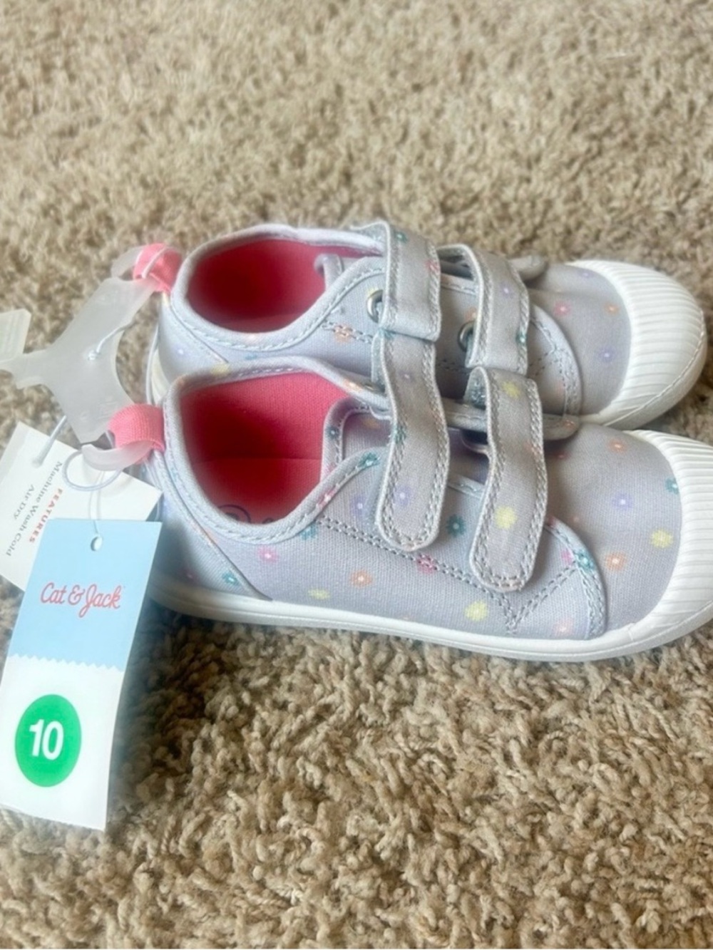 Cat & Jack Light Gray Toddler Sneakers with Pastel Flower Accents - Picture 2 of 4